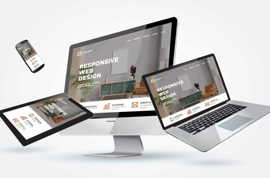 Beispiel für responsives Webdesign auf Desktop, Laptop und Tablet